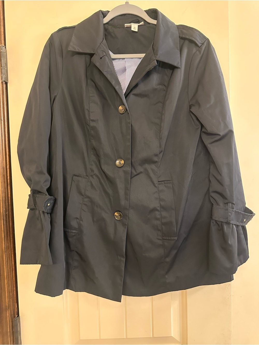 Westport Navy Button-Front Trench Coat with Tab Sleeves